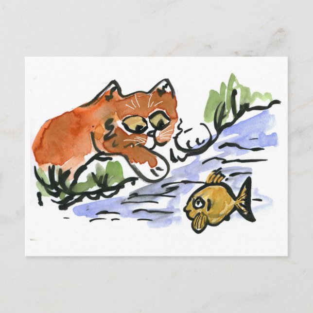 Carte Postale Garden Pond et Curious Kitten (Devant)