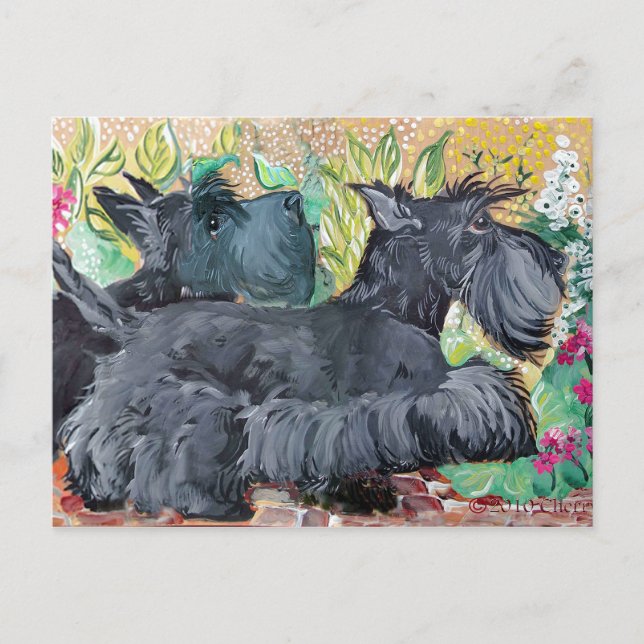 Carte Postale Garden Scottish Terriers (Devant)