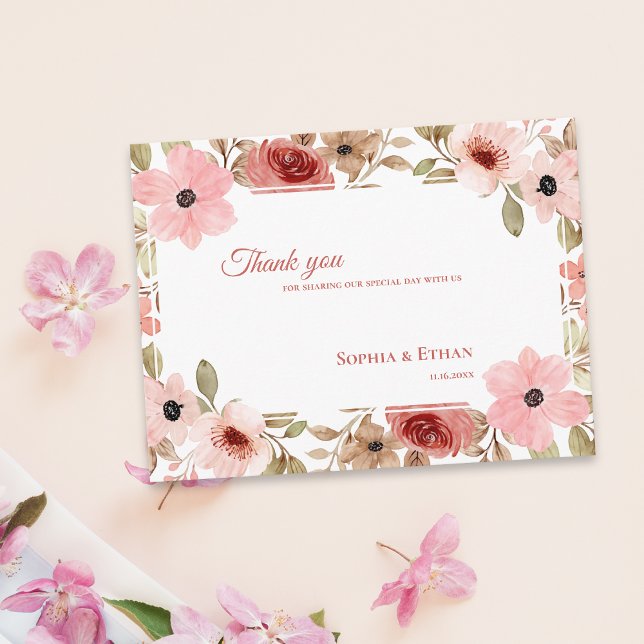 Carte Postale Garden Theme Blush Pink  Floral Wedding Thank You (Garden Theme Blush Pink Floral Wedding Thank You Postcard)