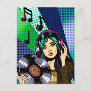 Carte Postale Garder contact Fille Pop Art avec disque