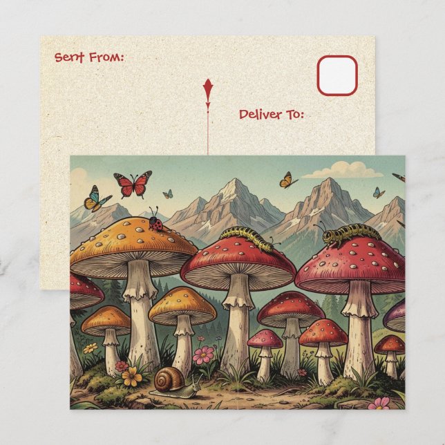 Carte Postale Garder le contact | Champignons Fantaisistes (Devant / Derrière)