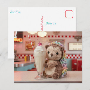 Carte Postale Garder le Contact Hérisson et Milkshake
