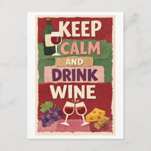 Carte Postale "Gardez votre calme et buvez du vin"