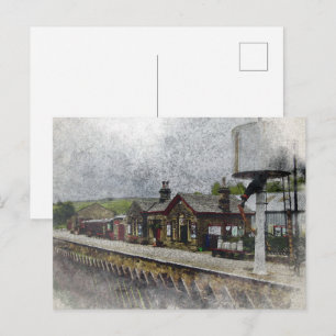 Carte Postale Gare d'Oxenhope, chemin de fer patrimonial, aquare