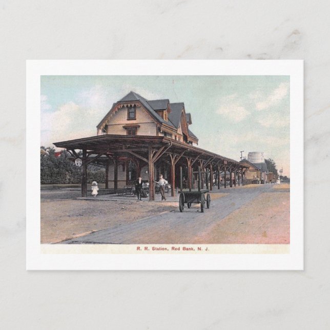 Carte Postale Gare, Red Bank, NJ 1908 Vintage (Devant)