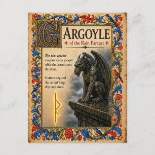 Carte Postale Gargouille, Art du Bestiaire Médiéval