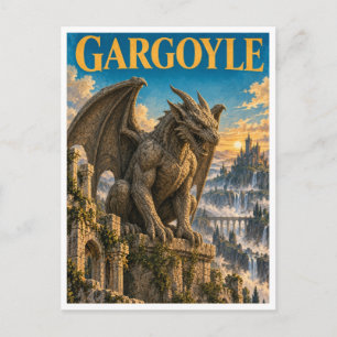Carte Postale Gargouille, monstre de fantasy gothique