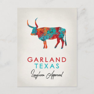 Carte Postale Garland Texas Colorful Longhorn