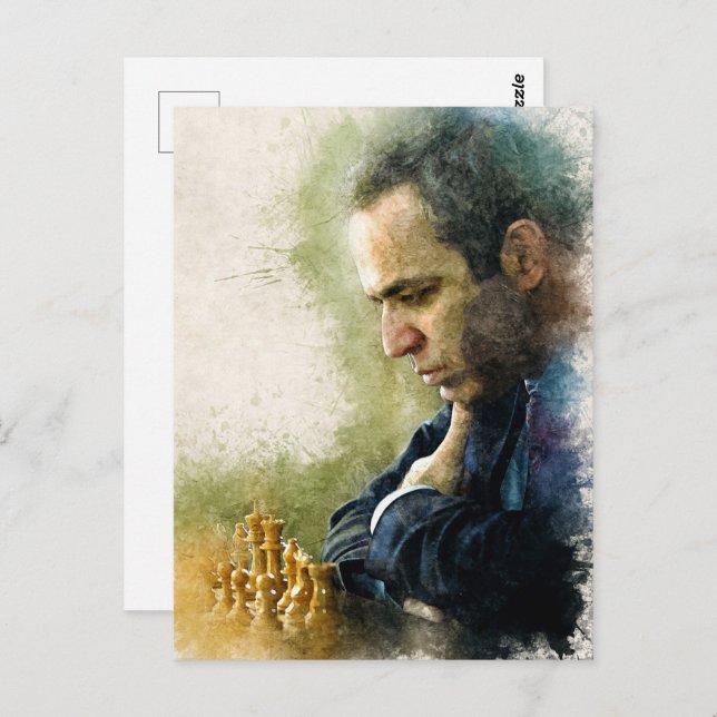 Carte Postale Garry Kasparov Afficher Le Legend Aquarelle Art Ar (Devant / Derrière)