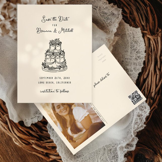 Carte Postale Gâteau à la main tiré à l'encre blanche Enregistre (Créateur téléchargé)