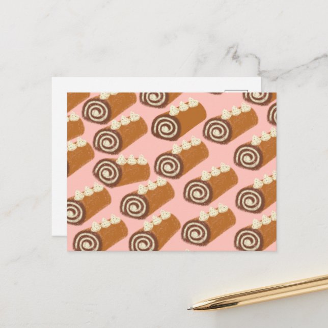 Carte Postale Gâteau à rouleaux de chocolat (Devant/Arrière en situation)