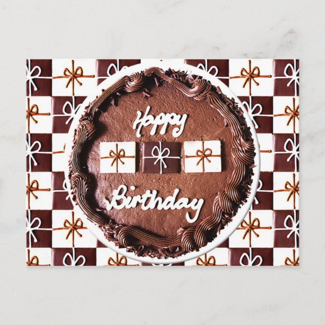 Carte Postale Gâteau au chocolat "Joyeux anniversaire" (Devant)