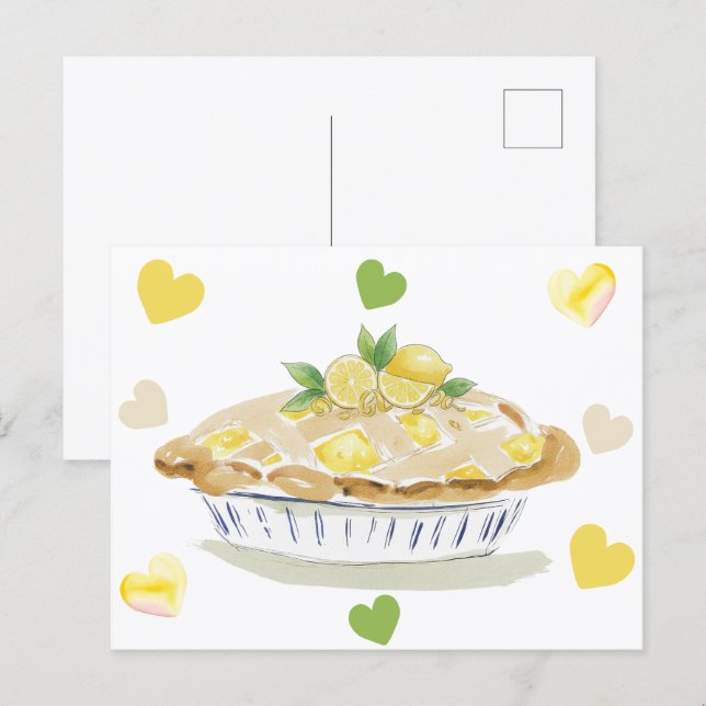 Carte Postale Gâteau au Citron Aquarelle (Devant / Derrière)