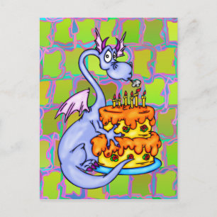Carte Postale Gâteau au dragon et à l'anniversaire
