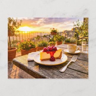 Carte Postale Gâteau au fromage et cerises sur une terrasse ital
