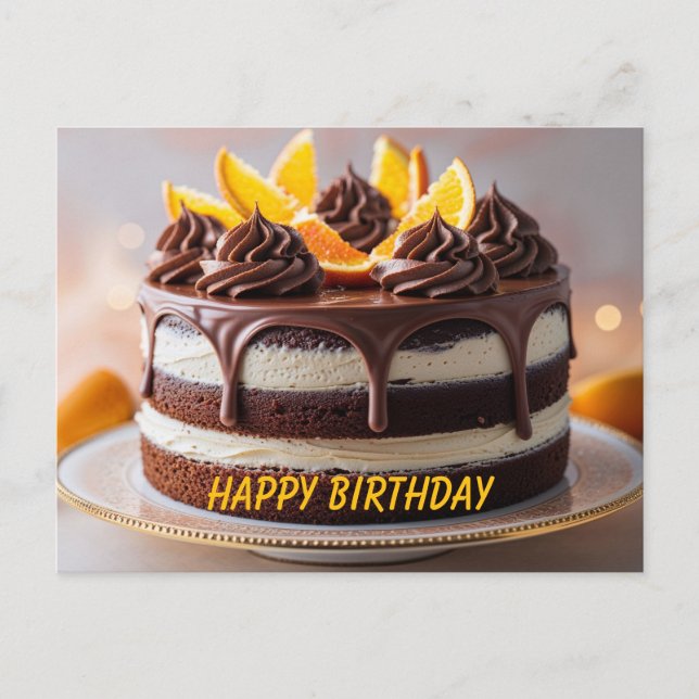 Carte Postale Gâteau aux fruits orange chocolat Joyeux Anniversa (Devant)