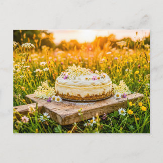 Carte Postale Gâteau cheesecake meringué aux fleurs sauvages dan