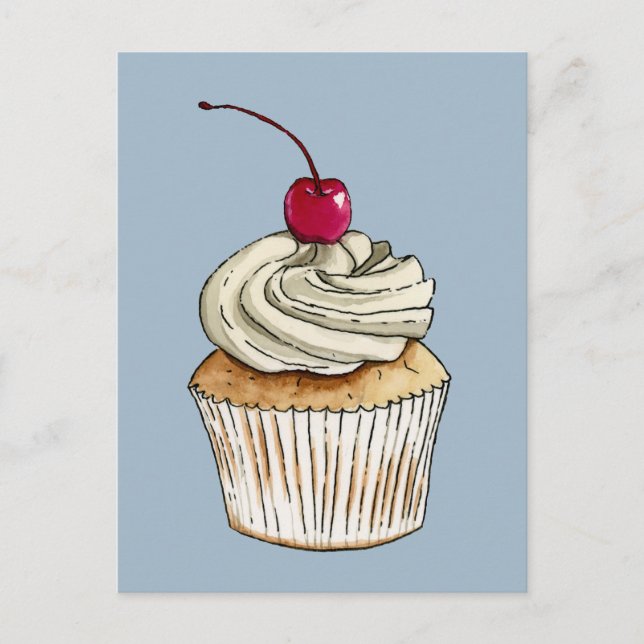 Carte Postale Gâteau cupcake à l'aquarelle avec crème fouettée e (Devant)