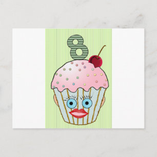 Carte Postale Gâteau Cupcake Anniversaire Motif Visage Oeil mign
