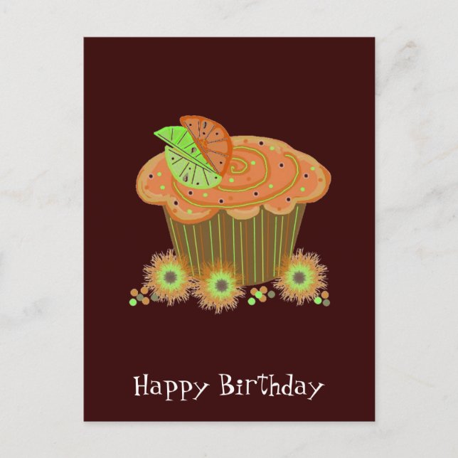 Carte Postale Gâteau cupcake d'anniversaire orange (Devant)