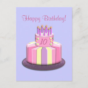 Carte Postale Gâteau d'âge d'anniversaire (Rose)
