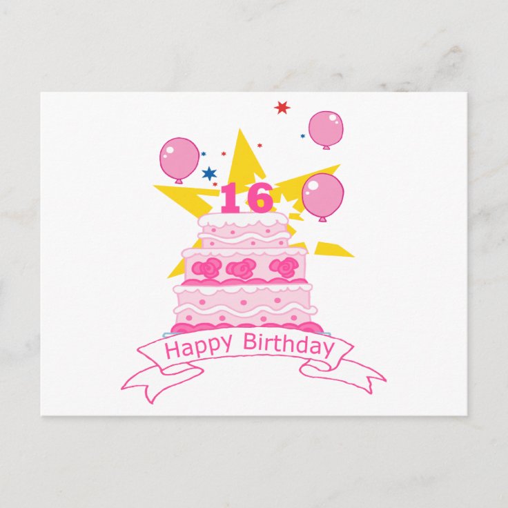 Carte Postale Gateau D Anniversaire 16 Ans Zazzle Fr