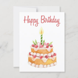 Carte Postale Gâteau d'anniversaire Aquarelle Fraise