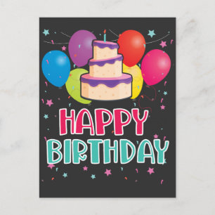 Carte Postale Gâteau d'anniversaire ballon célébration confettis
