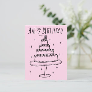 Carte Postale Gâteau d'anniversaire Croquis fantaisiste Doodle