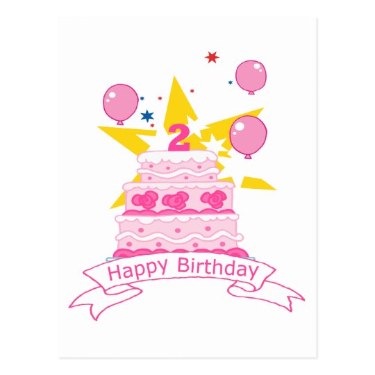 Carte Postale Gateau D Anniversaire De 2 Ans Zazzle Fr