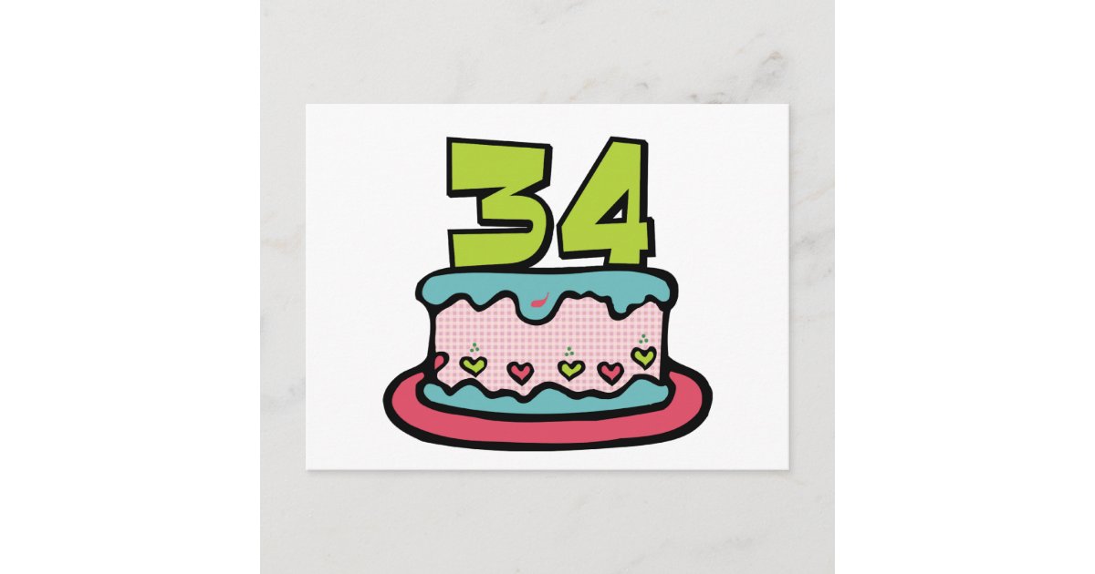 Carte Postale Gateau D Anniversaire De 34 Ans Zazzle Fr