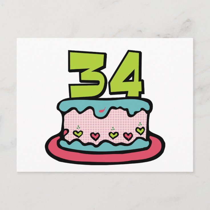 Carte Postale Gateau D Anniversaire De 34 Ans Zazzle Fr