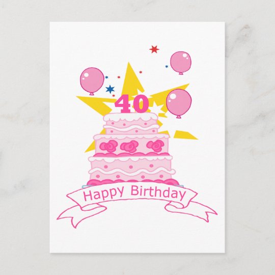 Carte Postale Gateau D Anniversaire De 40 Ans Zazzle Fr