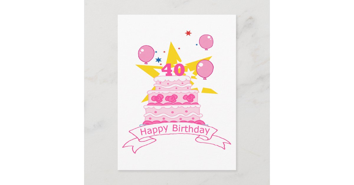 Carte Postale Gateau D Anniversaire De 40 Ans Zazzle Fr