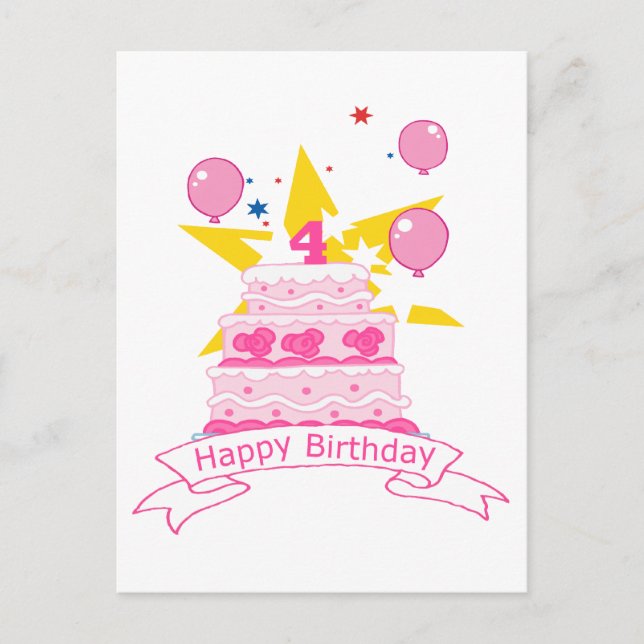 Carte Postale Gâteau d'anniversaire de 4 ans (Devant)