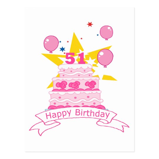 Carte Postale Gateau D Anniversaire De 51 Ans Zazzle Fr