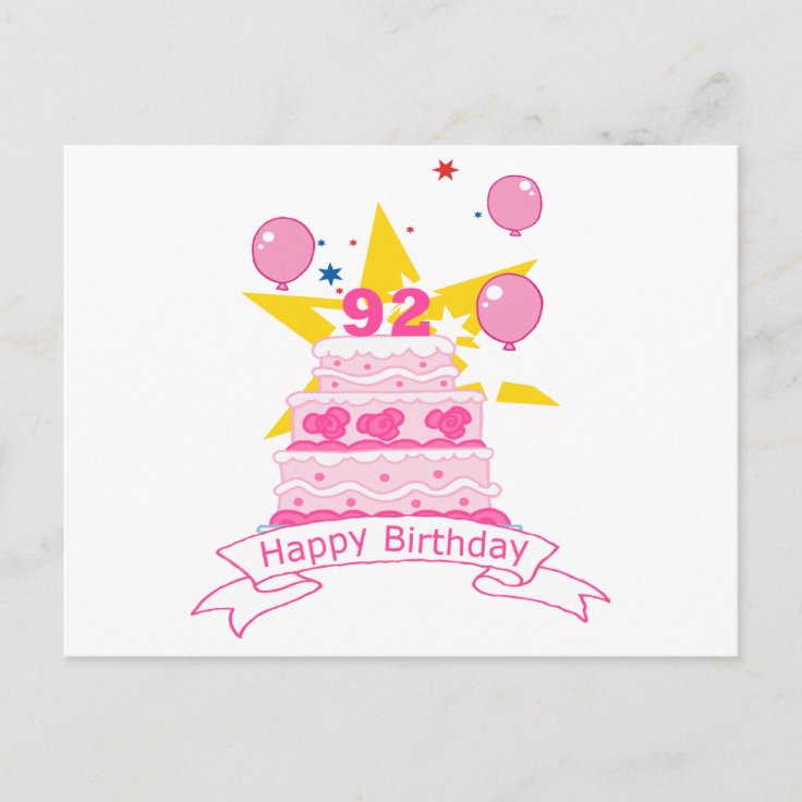 Carte Postale Gateau D Anniversaire De 92 Ans Zazzle Fr