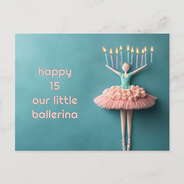 Carte Postale Gâteau d'anniversaire de ballerine rose (Devant)