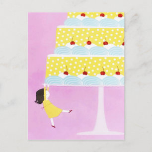 Carte Postale Gâteau d'anniversaire de bébé fille rose coloré