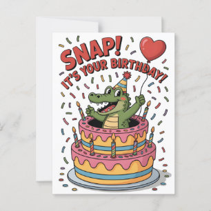 Carte Postale Gâteau d'anniversaire de fête avec un alligator mi