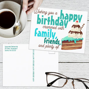 Carte Postale Gâteau d'anniversaire de glace de typographie vert