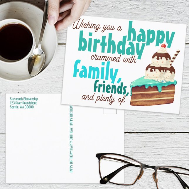 Carte Postale Gâteau d'anniversaire de glace de typographie vert (Créateur téléchargé)