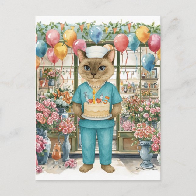 Carte Postale Gâteau d'anniversaire de la fête de l'infirmière a (Devant)