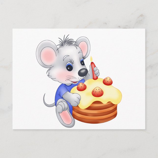 Carte Postale gâteau d'anniversaire de souris (Devant)