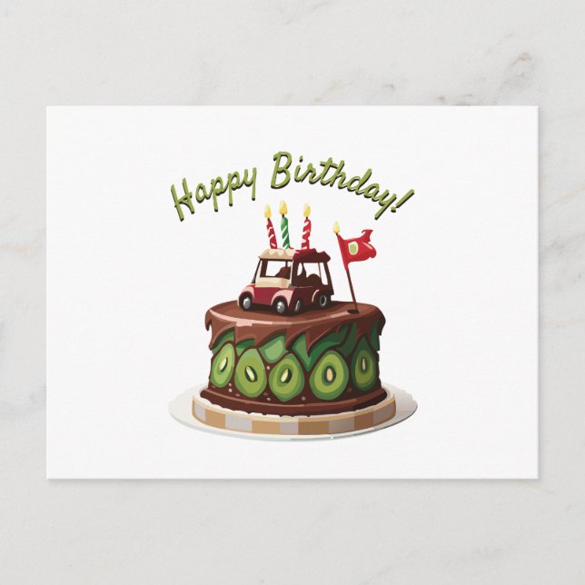 Carte Postale Gâteau d'anniversaire de voiturette de golf (Devant)