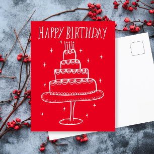 Carte Postale Gâteau d'anniversaire Dessin Fantaisiste Griffonna