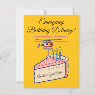 Carte Postale Gâteau d'anniversaire drôle livré par hélicoptère 