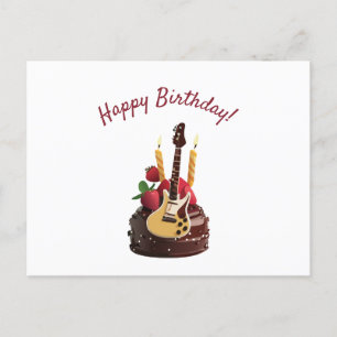 Carte Postale Gâteau d'anniversaire fraise chocolat Guitare élec