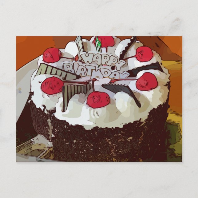 Carte Postale Gâteau d'anniversaire Joyeux Anniversaire avec cer (Devant)