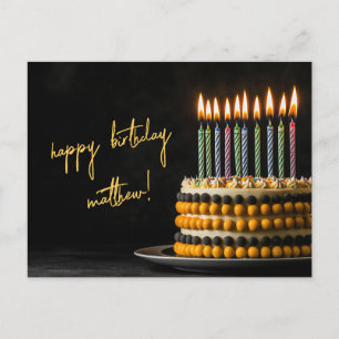 Carte Postale Gâteau d'anniversaire noir et jaune
